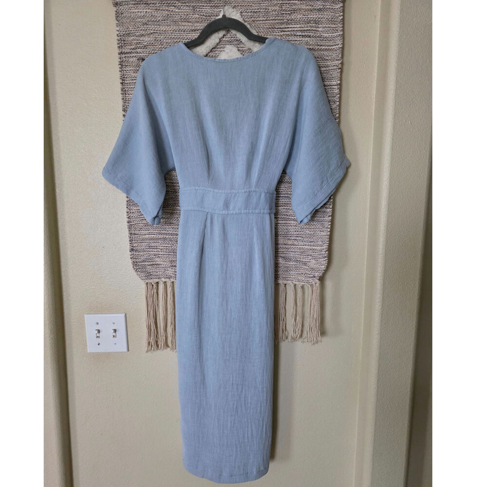 Closet London Light Blue Textured Midi Pencil Dress Kimono Sleeve Women's US 6